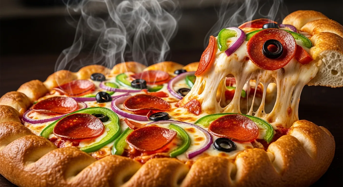 Papa Johns Epic Stuffed Crust Pizza with gooey cheese