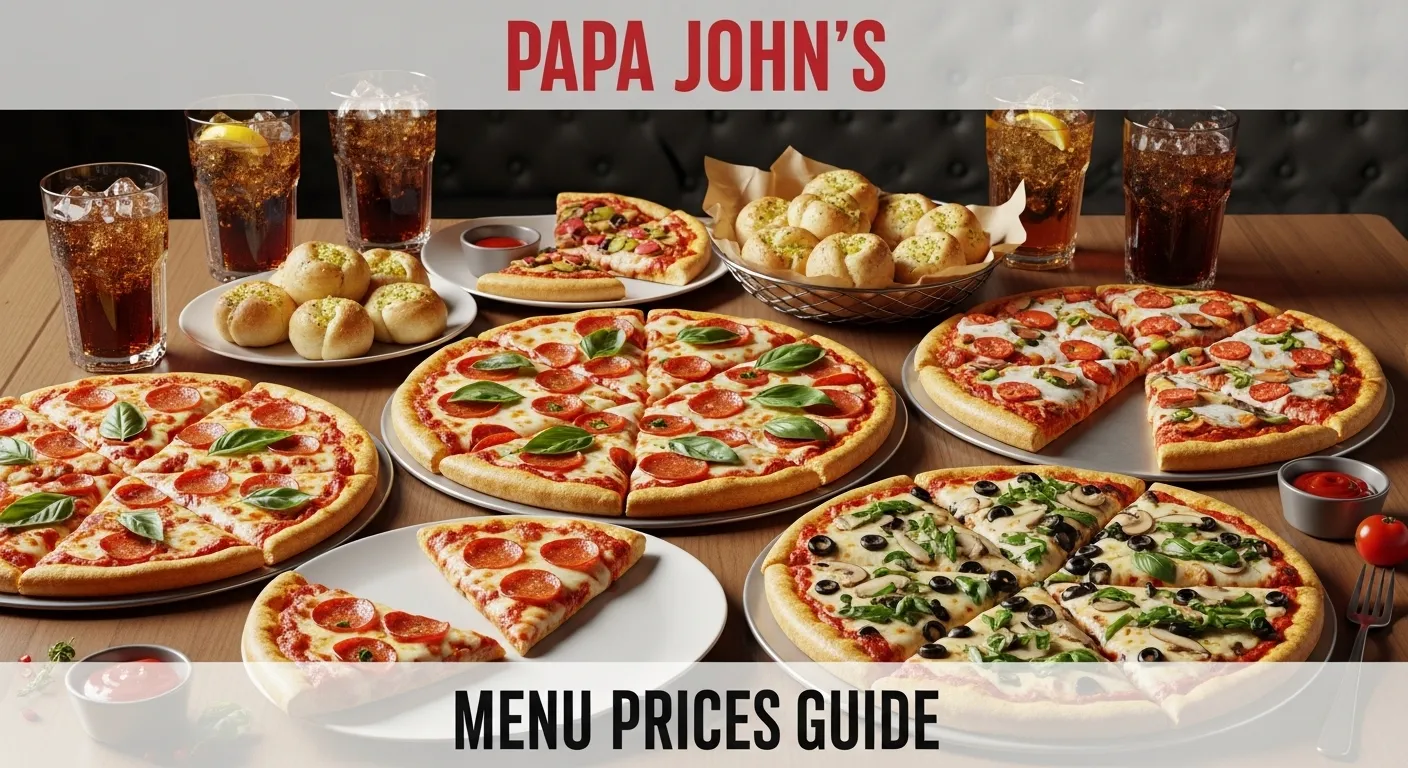 Papa Johns menu prices guide with pizza and sides